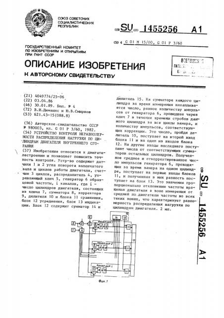 Устройство контроля неравномерности распределения нагрузки по цилиндрам двигателя внутреннего сгорания (патент 1455256)