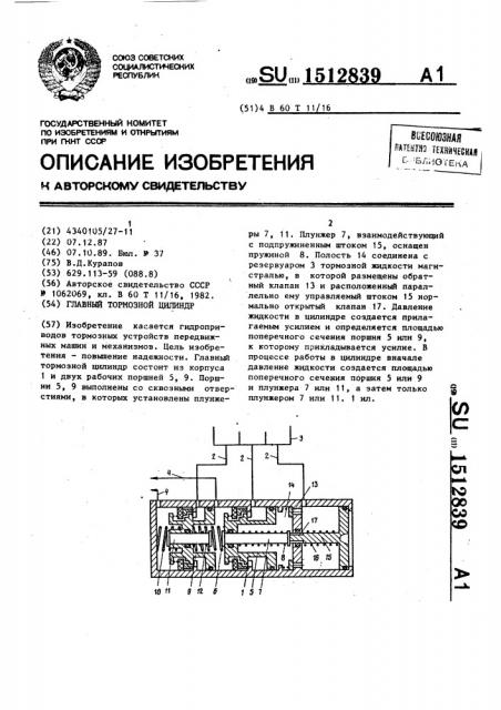 Главный тормозной цилиндр (патент 1512839)