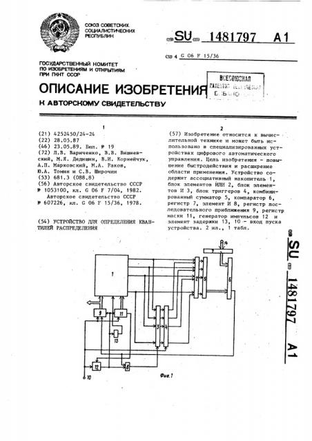 Устройство для определения квантилей распределения (патент 1481797)