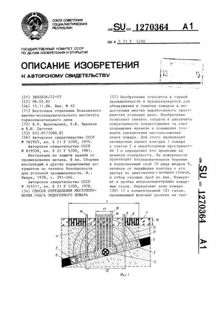 Способ определения местоположения очага эндогенного пожара (патент 1270364)