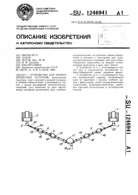 Устройство для уборки древесных остатков (патент 1246941)