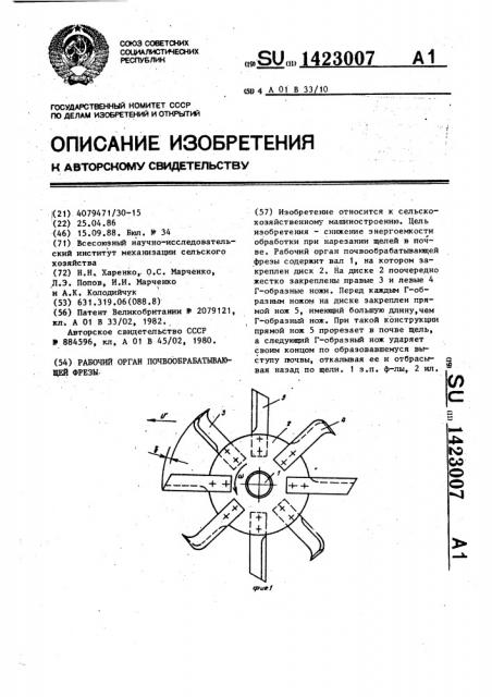 Рабочий орган почвообрабатывающей фрезы (патент 1423007)