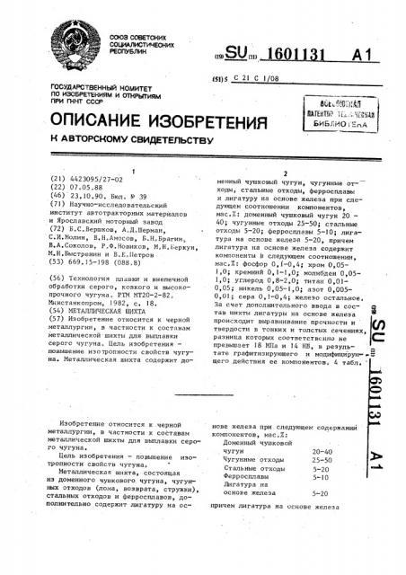 Металлическая шихта (патент 1601131)