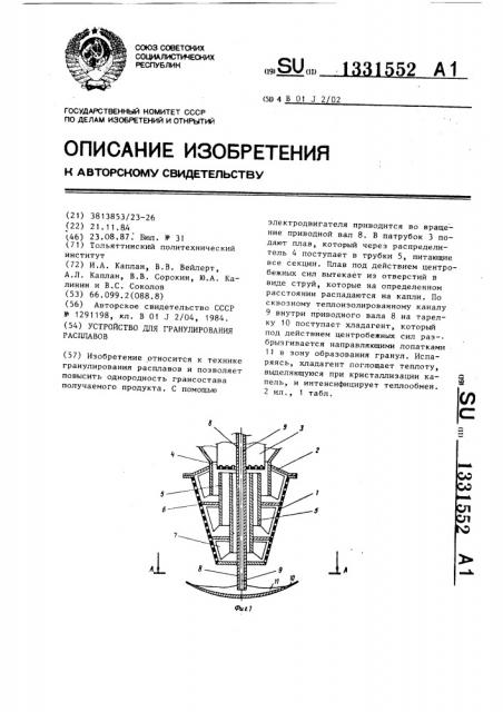 Устройство для гранулирования расплавов (патент 1331552)