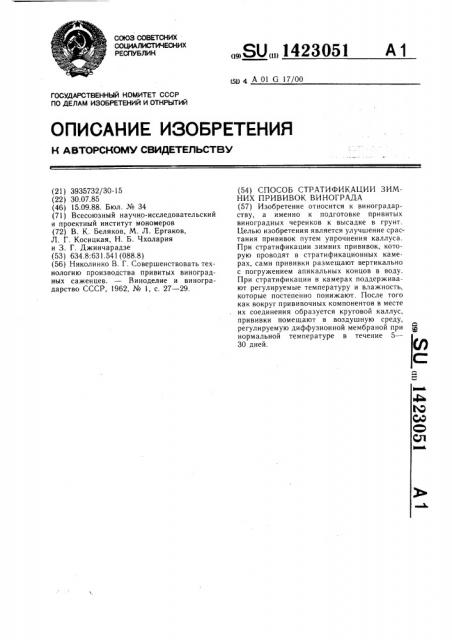 Способ стратификации зимних прививок винограда (патент 1423051)