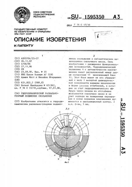 Гидродинамический радиально-упорный подшипник скольжения (патент 1595350)