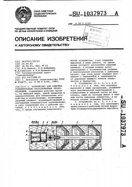 Устройство для очистки горизонтально расположенных трубопроводов (патент 1037973)