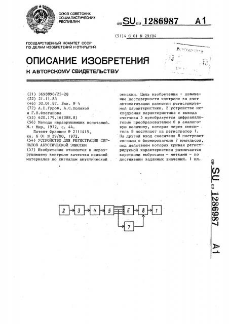 Устройство для регистрации сигналов акустической эмиссии (патент 1286987)
