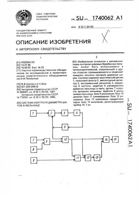 Система контроля диаметра шаров в мельнице (патент 1740062)