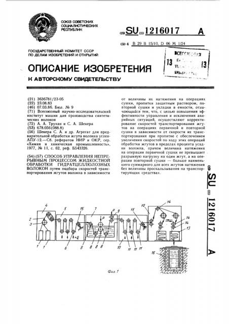 Способ управления непрерывным процессом жидкостной обработки гидратцеллюлозных волокон (патент 1216017)