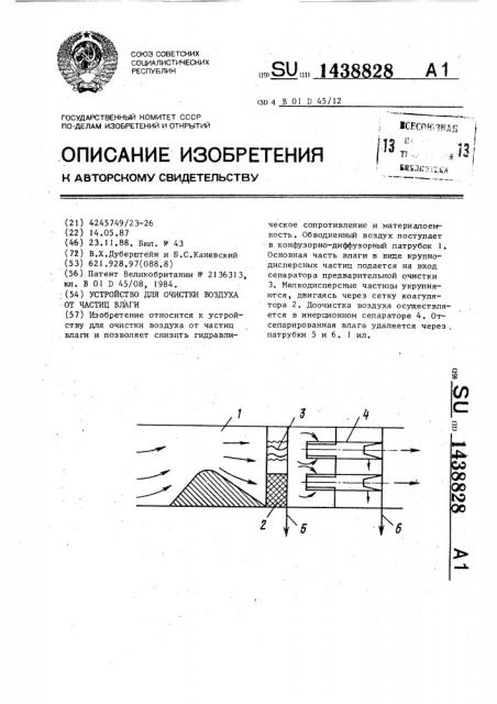 Устройство для очистки воздуха от частиц влаги (патент 1438828)