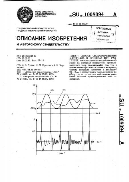 Способ сводообрушения материала в бункерах при разгрузке (патент 1008094)