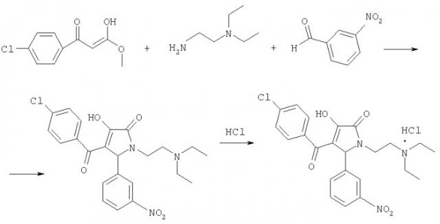 3-гидрокси-5-(3-нитрофенил)-4-(4-хлорбензоил)-1-(2-диэтиламиноэтил)-3-пирролин-2-она гидрохлорид, проявляющий противовоспалительную активность (патент 2303448)