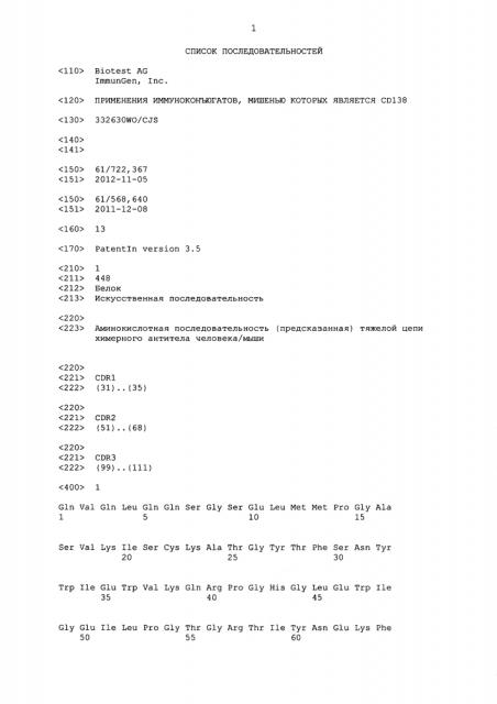 Применения иммуноконъюгатов, мишенью которых является cd138 (патент 2632108)