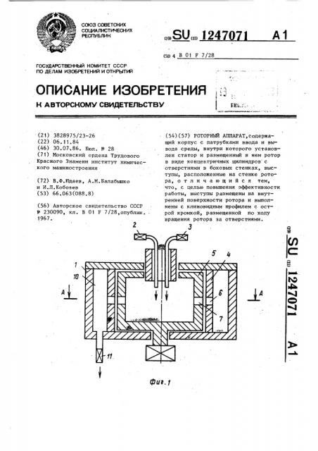 Роторный аппарат (патент 1247071)