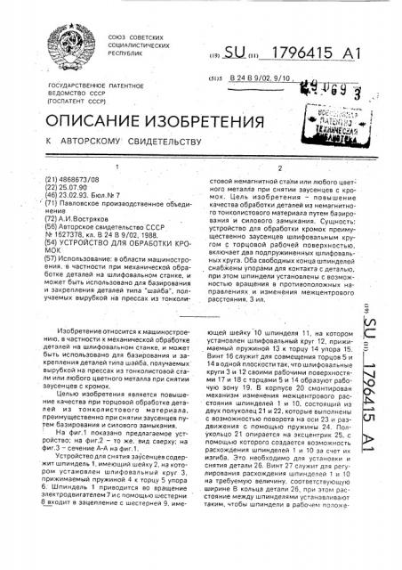Устройство для обработки кромок (патент 1796415)