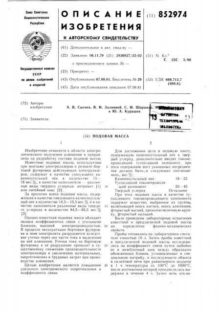 Подовая масса (патент 852974)