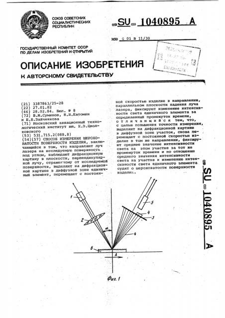 Способ измерения шероховатости изделий (патент 1040895)