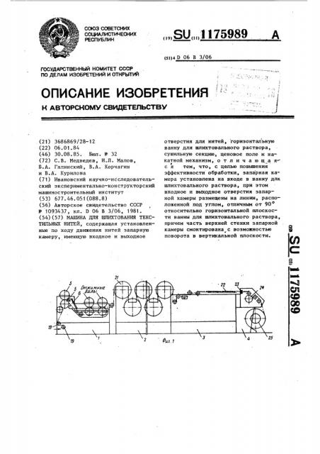 Машина для шлихтования текстильных нитей (патент 1175989)