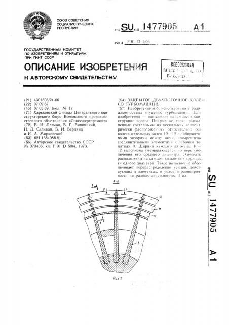Закрытое двухпоточное колесо турбомашины (патент 1477905)