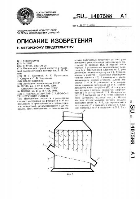 Пневмосепаратор с аэрофонтанирующим слоем (патент 1407588)