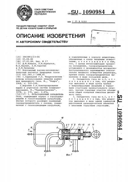 Пульсационный охладитель газа (патент 1090984)