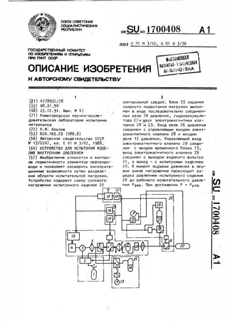 Устройство для испытания изделий внутренним давлением (патент 1700408)