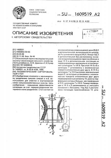 Пневматический сортировальный стол (патент 1609519)