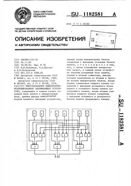 Многоканальное мажоритарно-резервированное запоминающее устройство (патент 1182581)