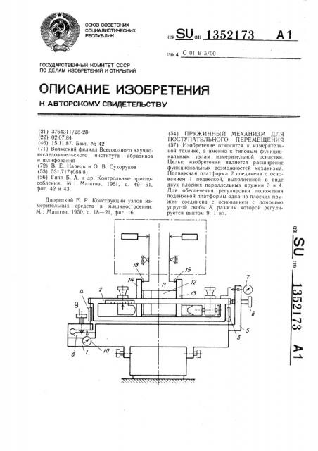 Пружинный механизм для поступательного перемещения (патент 1352173)