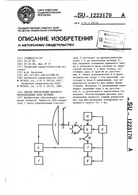 Способ определения фазового распределения поля антенны (патент 1223170)