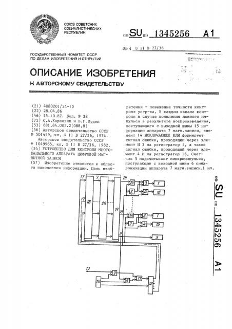 Устройство для контроля многоканального аппарата цифровой магнитной записи (патент 1345256)