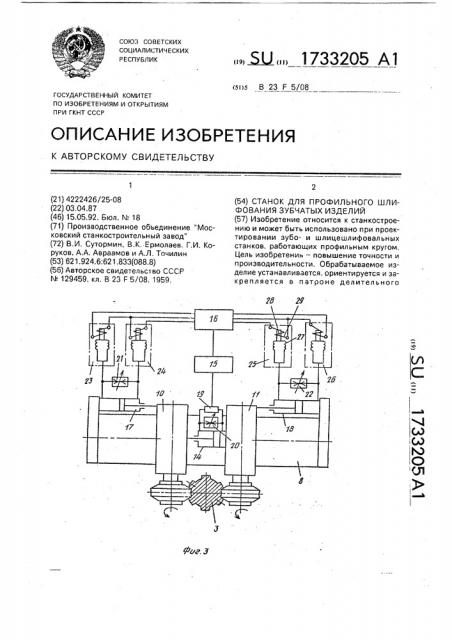 Станок для профильного шлифования зубчатых изделий (патент 1733205)