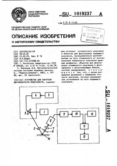 Устройство для контроля шероховатости поверхности (патент 1019237)