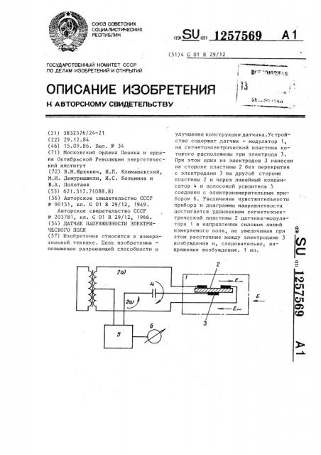 Датчик напряженности электрического поля (патент 1257569)