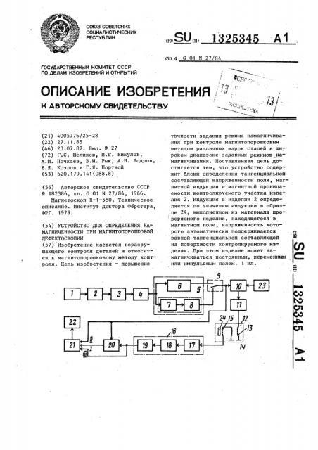 Устройство для определения намагниченности при магнитопорошковой дефектоскопии (патент 1325345)