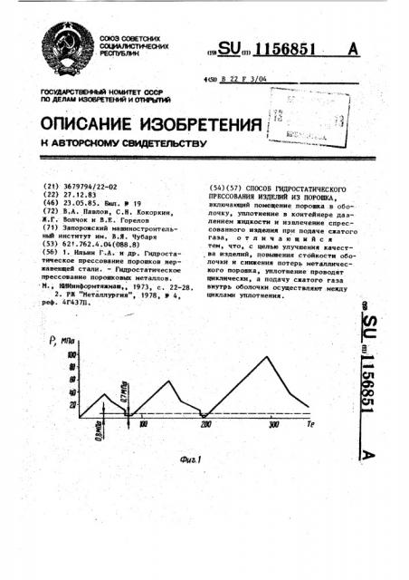 Способ гидростатического прессования изделий из порошка (патент 1156851)