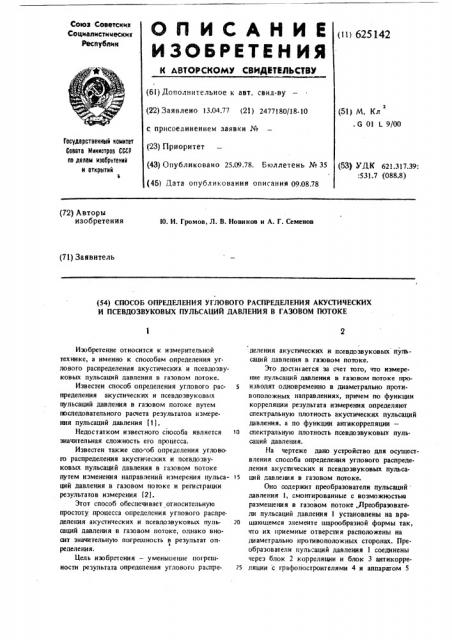 Способ определения углового распределения акустических и псевдозвуковых пульсаций давления в газовом потоке (патент 625142)