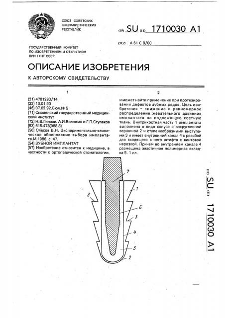 Зубной имплантат (патент 1710030)