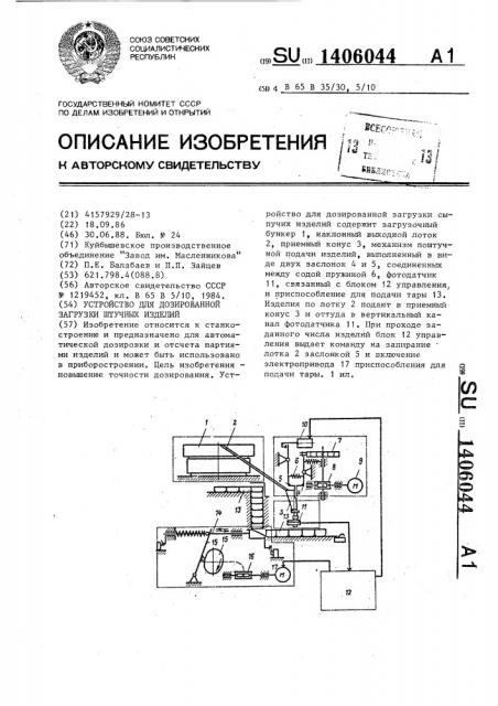 Устройство для дозированной загрузки штучных изделий (патент 1406044)