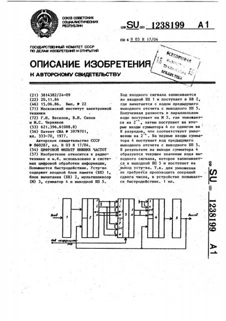 Цифровой фильтр нижних частот (патент 1238199)
