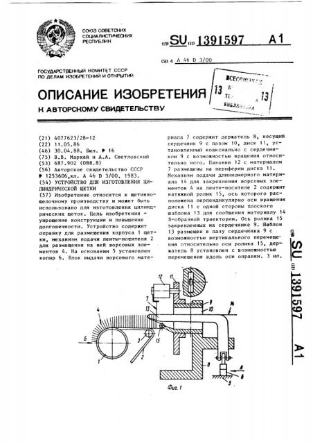 Устройство для изготовления цилиндрической щетки (патент 1391597)