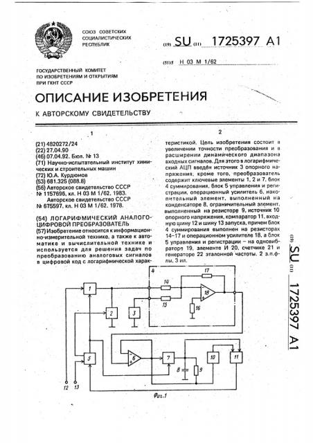 Логарифмический аналого-цифровой преобразователь (патент 1725397)