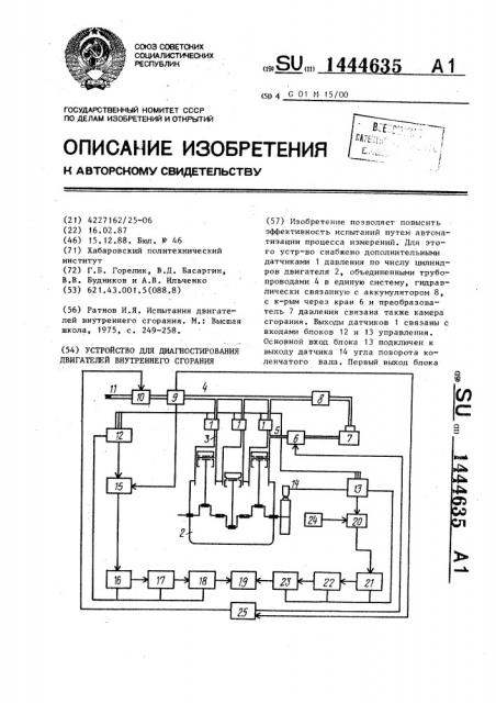 Устройство для диагностирования двигателей внутреннего сгорания (патент 1444635)