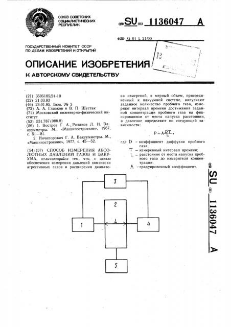 Способ измерения абсолютных давлений газов и вакуума (патент 1136047)