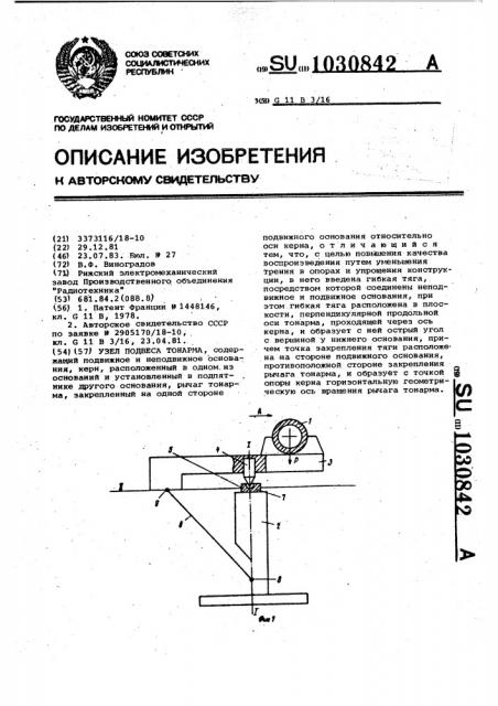 Узел подвеса тонарма (патент 1030842)