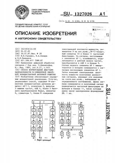 Способ формирования диаграмм направленности n-элементной линейной эквидистантной антенной решетки (патент 1327026)