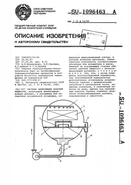 Система циркуляции рабочей жидкости (патент 1096463)