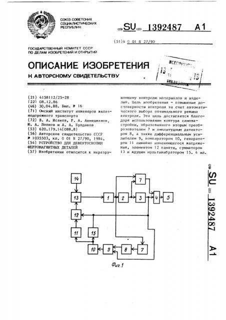 Устройство для дефектоскопии ферромагнитных деталей (патент 1392487)