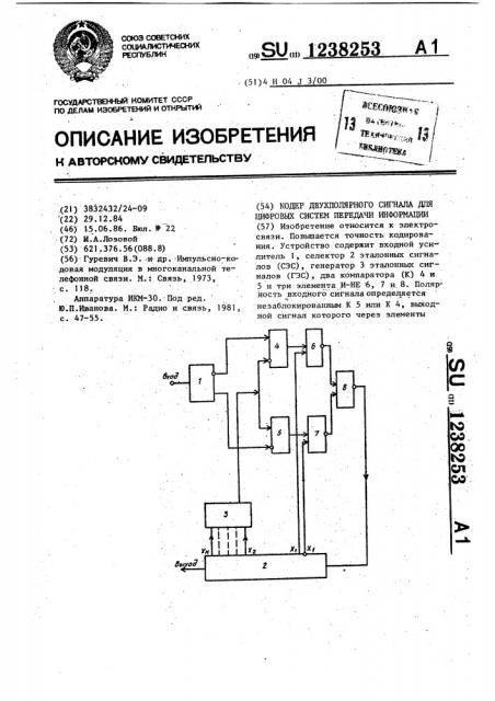 Кодер двухполярного сигнала для цифровых систем передачи информации (патент 1238253)